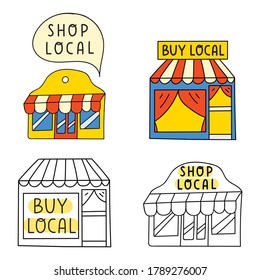 Shop local. Set of hand drawn vector illustrations on white background.