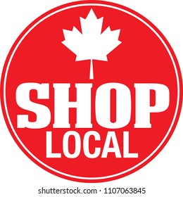 Shop Local Small Business Canada, Canadian Sticker, Stamp, Button, Isolated Red Round Vector