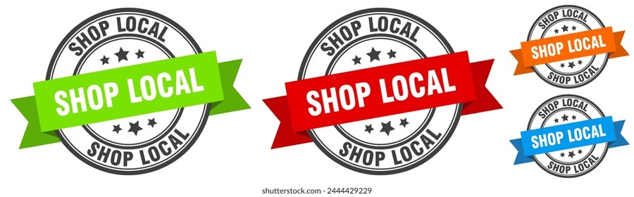 Shop lokale Briefmarke. Shop lokale runde Band-Zeichen-Set. Kennsatz