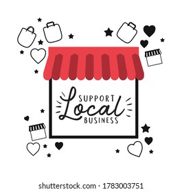 shop local in store with bags hearts and stars design of retail buy and market theme Vector illustration