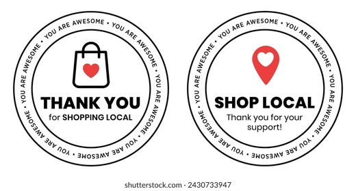 shop local - thank you set of tags illustration