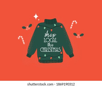 Shop Local This Christmas. Support Small Business. Vector