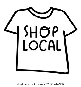 Shop local. T-shirt. Hand drawn vector illustration on white background.
