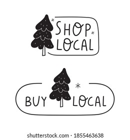 Shop Local. Two Badges. Christmas Concept. Vector Illustration On White Background.