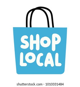 Shop Local. Vector Hand Drawn Lettering Illustration On White Background.