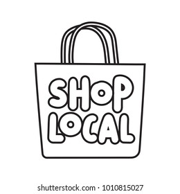 Shop local. Vector hand drawn outline lettering design illustration on white background.
