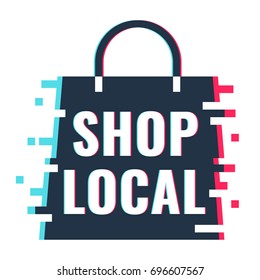 Shop local. Vector icon illustration with glitch effect on white background.
