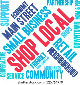 Shop Local word cloud on a white background. 