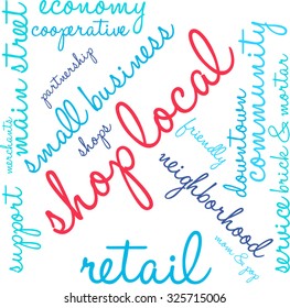 Shop Local word cloud on a white background. 