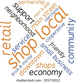 Shop Local word cloud on a white background. 