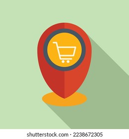 Vector plano del icono de ubicación de compras. Tarjeta de Internet. Computadora de carro