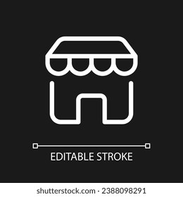 Ver posición píxel blanco perfecto icono de ui lineal para el tema oscuro. Tienda de comestibles. Comercio minorista. Pictograma de la línea del vector. Símbolo de interfaz de usuario aislado para el modo nocturno. Trazo editable. Tipo de letra arial utilizado