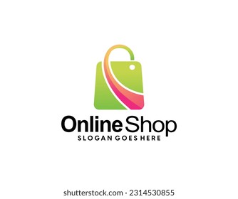Shop-Logo mit Taschen-Symbol für den elektronischen Handel und Logo für den Laden