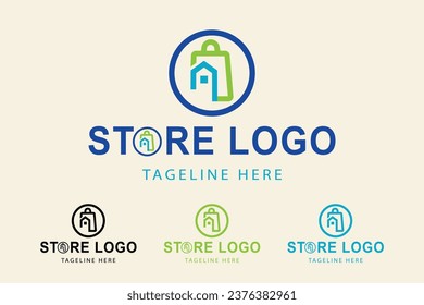 Shop logo. combination of house with shopping bag. suitable for retail store logo, store, shop, etc. simple logo design editable.