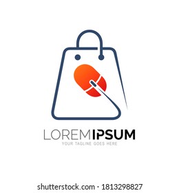 Shop logo with computer design illustration, Bag and online shop logos