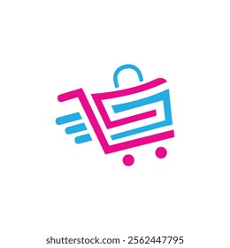 Shop logo design. Shopping cart logo and shopping bags icon vector. Shopping Logo Design Template. Online Promotion Marketing Shopping. bag icon, basket symbol, trolley logo for shop