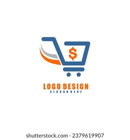 shop logo design template with basket and money symbols. Suitable for logos for shopping stores, businesses, companies, brands, etc