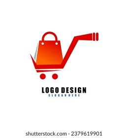 
plantilla de diseño del logotipo de tienda con símbolos de la cesta de la compra y de las bolsas. Adecuado para logotipos para tiendas, negocios, empresas, marcas, etc.