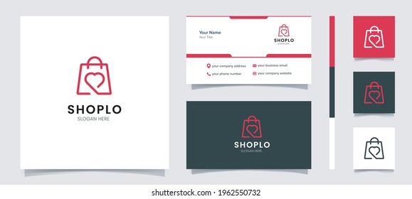 shop logo design templete good for online shop business, etc with business card design