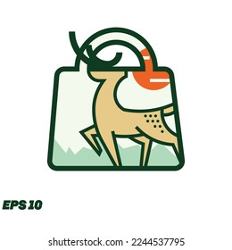 Shop logo design vector with deer icon in monoline shape