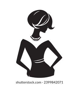 Shop logo, fashion girl. Black dress. Company logo design