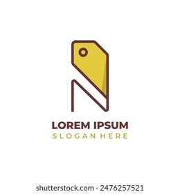 Shop logo with the initials N combined with the price tag symbol for a linear style shop logo