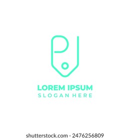 Shop logo with the initials P combined with the price tag symbol for a linear style shop logo
