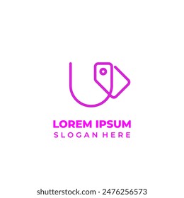 Logotipo de la tienda con las iniciales U combinadas con el Precio de la etiqueta para un logotipo de la tienda de estilo lineal