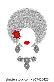 shop logo luxury fashion woman and red rose . Company jewelry design , isolated 