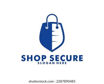  Shop logo, Security Shop logo, shopping bag Combined with shield, Online shop logo vector