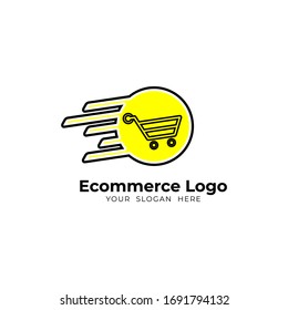 Shop Logo Template Isolated For E Commerce, Store, Mall, Discount, Button, Icon And Many More. In Yellow Fast Trolley Concept.