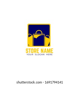 shop logo template isolated for E commerce, store, mall, discount, button, icon and many more. in three paper bag concept design.