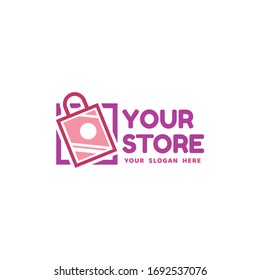 plantilla de logotipo de tienda aislada para su negocio, comercio electrónico, tienda, centro comercial, descuento, botón, icono y mucho más. En el diseño del concepto de bolsa de compras.