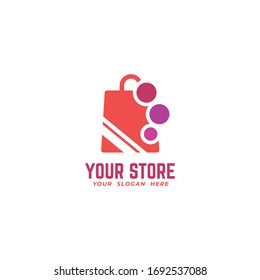 shop logo template isolated for your business, e commerce, store, mall, discount, button, icon and many more. In Shopping bag concept design.