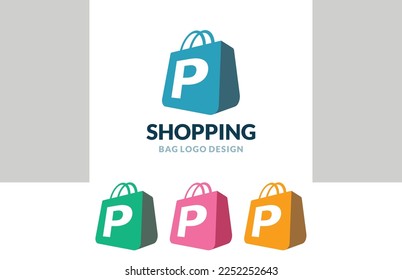 Shop Logo vector of Letter P Online Shopping bag icon store cart symbol business clipart