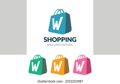 Shop Logo vector of Letter W Online Shopping bag icon store cart symbol business clipart