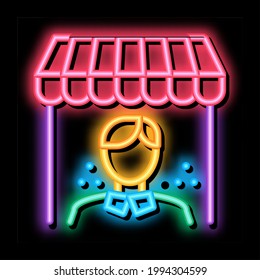shop manager neon light sign vector. Glowing bright icon shop manager sign. transparent symbol illustration