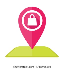 Shop Map Pin icon vector Logo illustration and design.  A marketplace and online shop location element.  Can be used for web and mobile development. Suitable for infographic