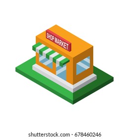 Shop market, isometric flat vector stock illustration.