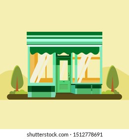 Shop, market store, coffee shop, bakery, barbershop or cafe flat design .Cute flat design store buiding vector illustration. Facade building with plant