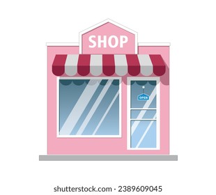 Shop or Market Store front exterior facade based on color Pink. Vector stock illustration.eps