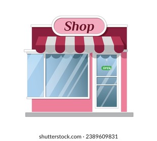 Shop or Market Store front exterior facade based on color Cerise and Plum. Vector stock illustration.eps