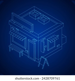 Shop market store. Small business. Wireframe low poly mesh vector illustration.