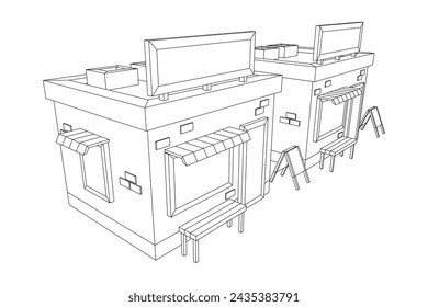 Shop market store. Small business. Wireframe low poly mesh vector illustration.