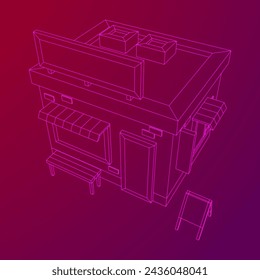 Shop market store. Small business. Wireframe low poly mesh vector illustration.