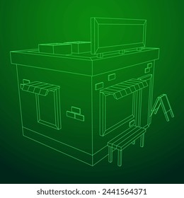 Shop market store. Small business. Wireframe low poly mesh vector illustration.