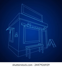 Shop market store. Small business. Wireframe low poly mesh vector illustration.