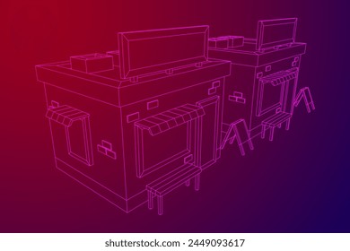 Shop market store. Small business. Wireframe low poly mesh vector illustration.