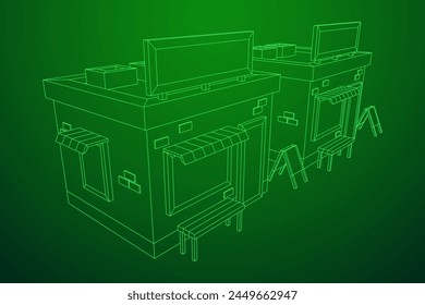 Shop market store. Small business. Wireframe low poly mesh vector illustration.