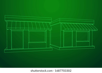 Shop market stores. Small business concept. Wireframe low poly mesh vector illustration.